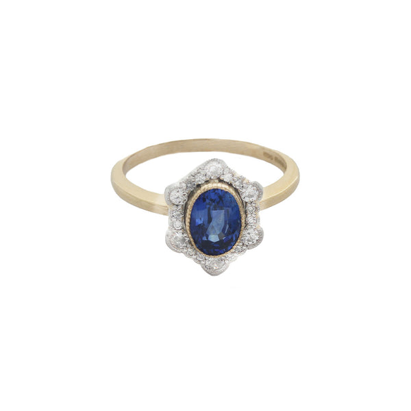 Sapphire & Diamond Edwardian Style Cluster Ring in 18ct Gold & Platinum - Heritage Collection