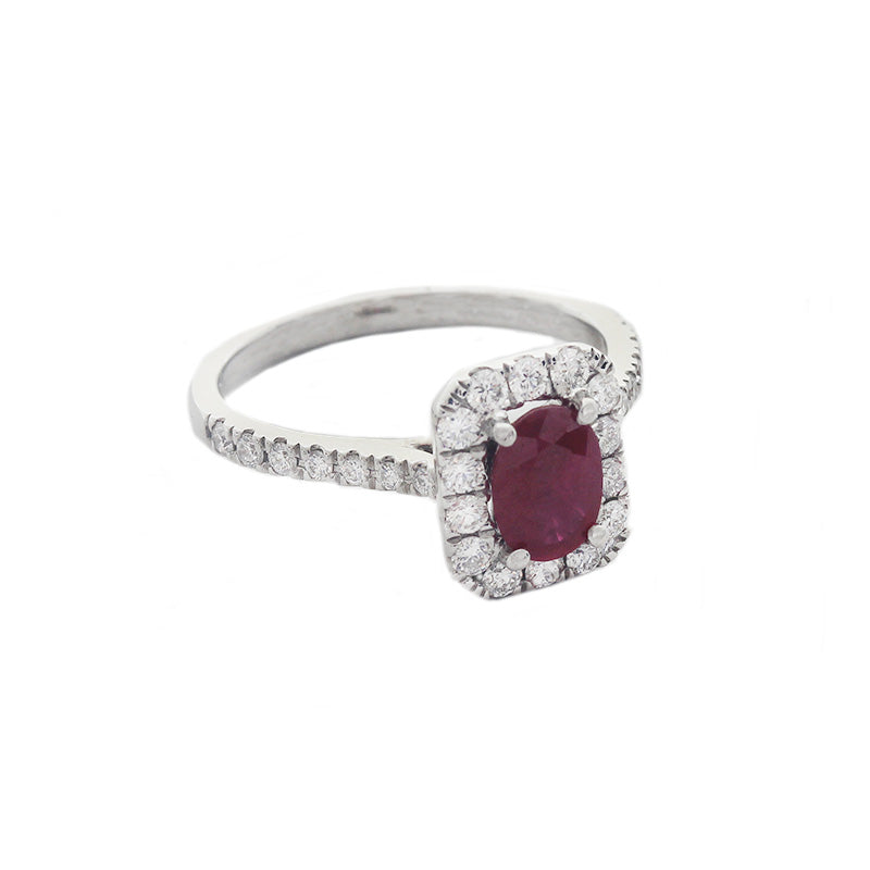 Ruby & Diamond Cluster Ring in 18ct White Gold