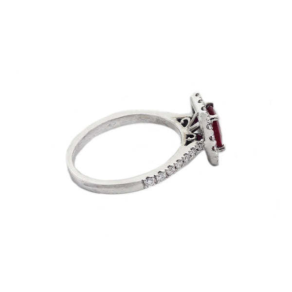 Ruby & Diamond Cluster Ring in 18ct White Gold