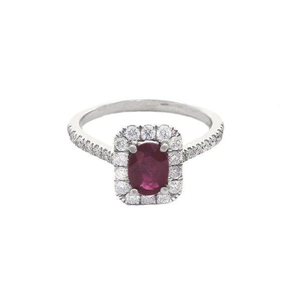 Ruby & Diamond Cluster Ring in 18ct White Gold