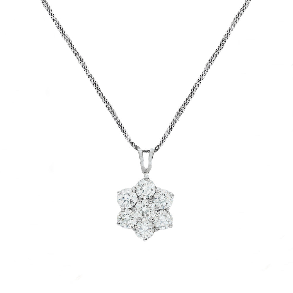 Diamond Cluster Pendant & Chain in 18ct White Gold