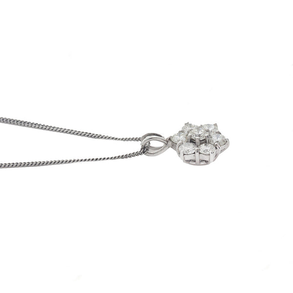 Diamond Cluster Pendant & Chain in 18ct White Gold