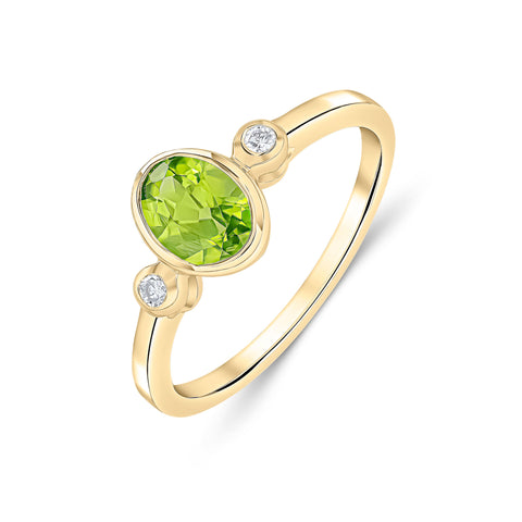 Peridot & Diamond Three Stone Ring in 9ct Gold