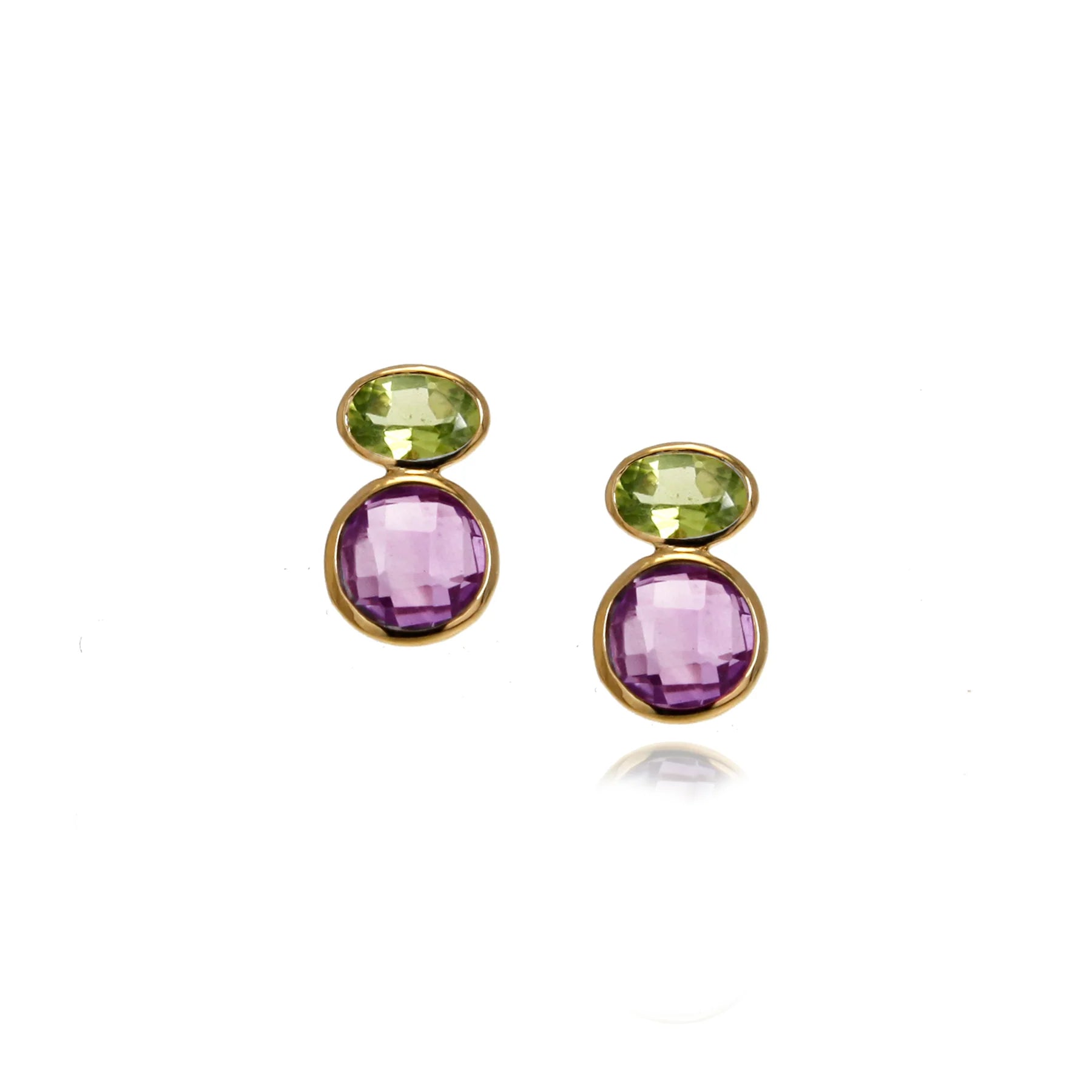 Amethyst & Peridot Gold Plated Silver Stud Earrings by Christin Ranger