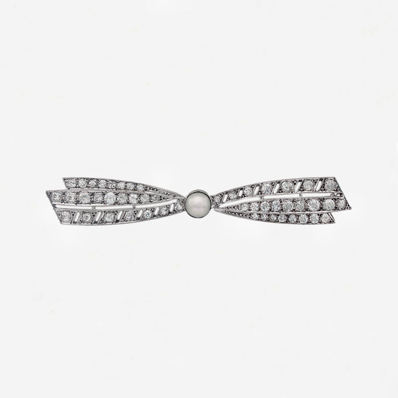 Edwardian Pearl & Diamond Bow Brooch in Platinum - Secondhand