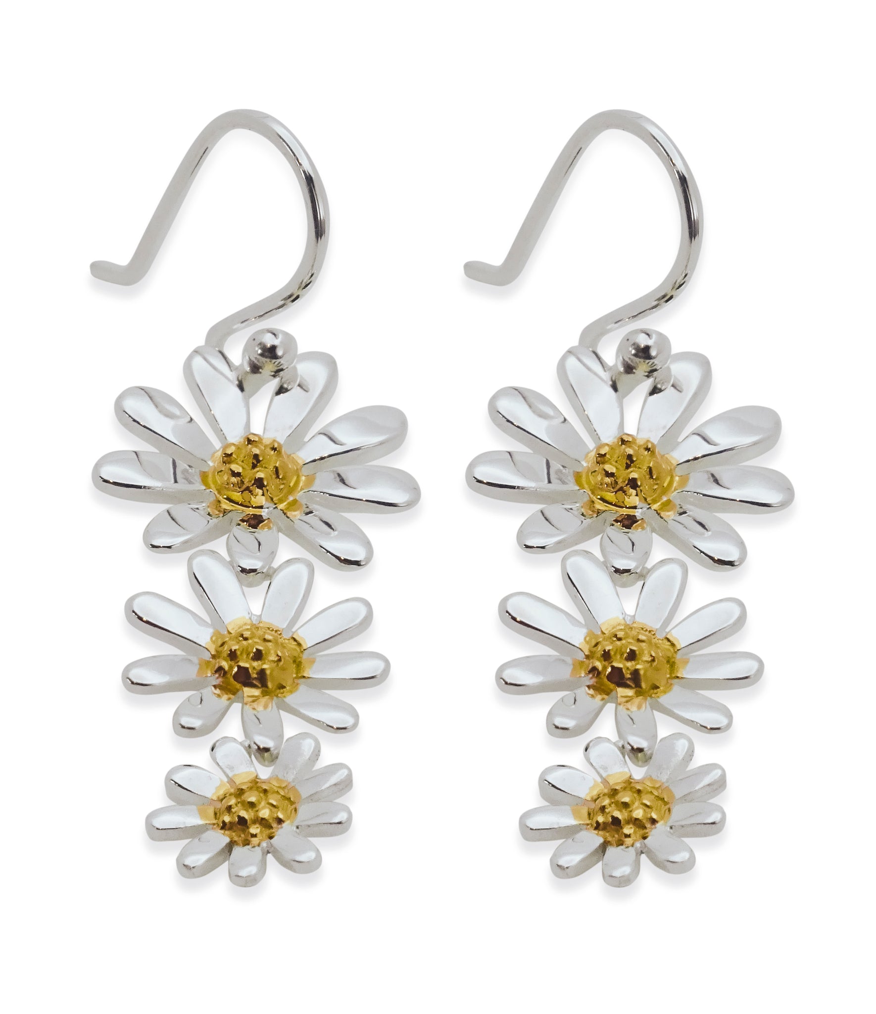 Silver Triple Daisy Drop Earrings