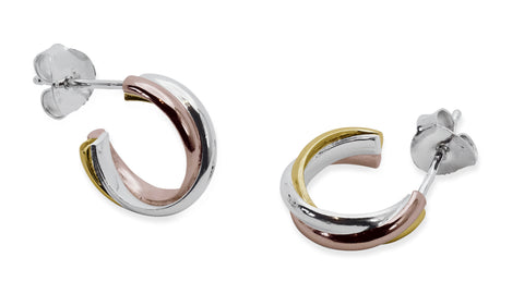 Silver Russian 14mm Tri Colour Hoop Earrings