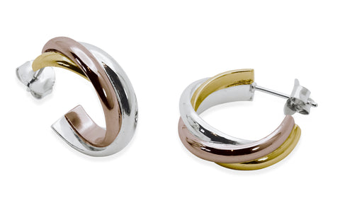 Silver Russian 20mm Tri Colour Hoop Earrings