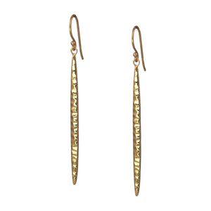 Long Drop Textured Gold Plated Silver Earrings by Christin Ranger