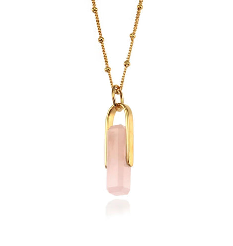 Rose Quartz and Gold Plated Silver Pendant & Chain by Christin Ranger