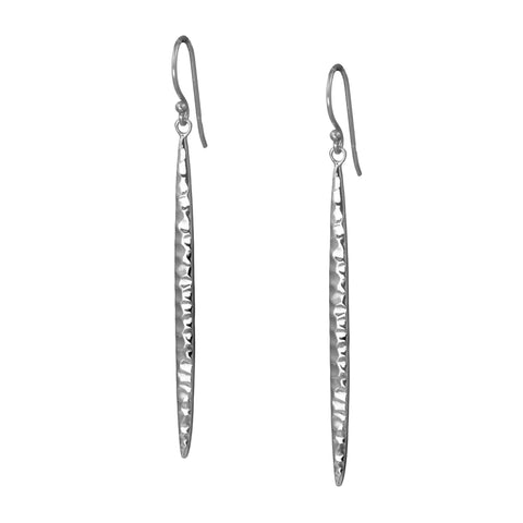 Long Drop Textured Silver Earrings by Christin Ranger