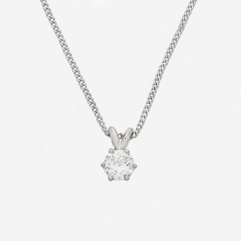 Diamond Old Cut Pendant (0.70ct) & Chain in 18ct White Gold - Secondhand