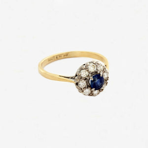 Sapphire & Diamond Cluster Ring in 18ct Gold & Platinum - Secondhand