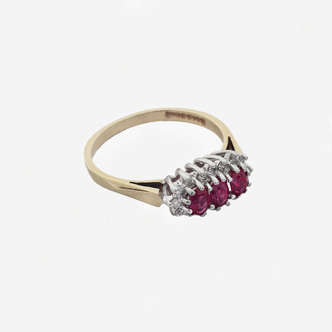 Ruby & Diamond Cluster Ring in 18ct Gold - Secondhand