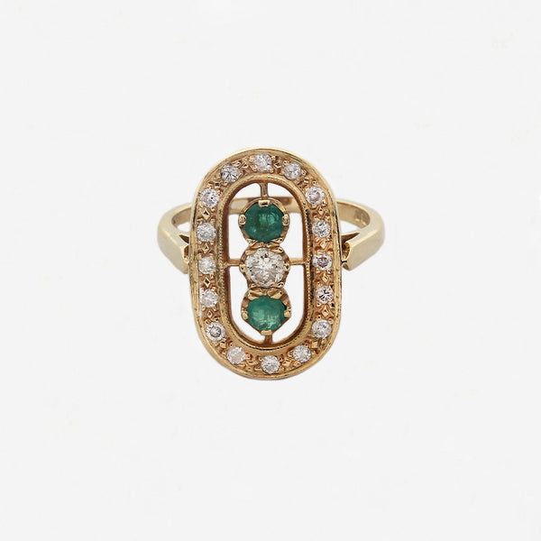 Diamond & Emerald Cluster Upfinger Ring in 18ct Yellow Gold - Secondhand