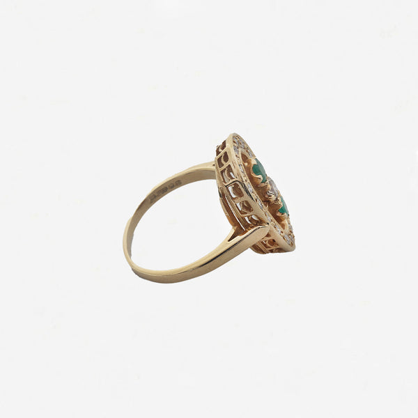 Diamond & Emerald Cluster Upfinger Ring in 18ct Yellow Gold - Secondhand