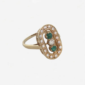 Diamond & Emerald Cluster Upfinger Ring in 18ct Yellow Gold - Secondhand