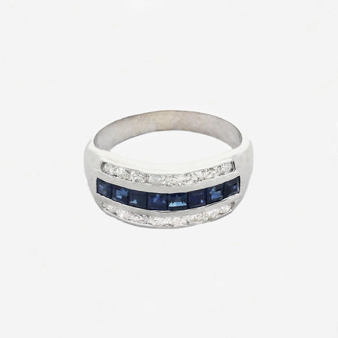 Sapphire & Diamond Three Row Half Eternity Ring - Secondhand