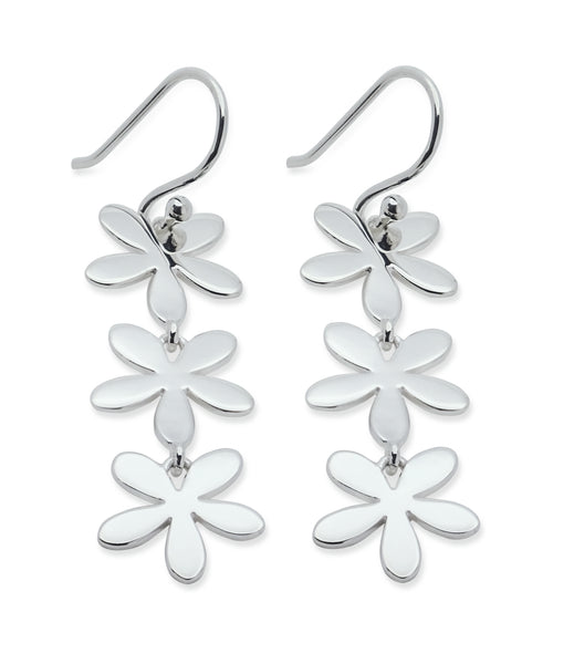 Silver Three Daisy Drop Earrings