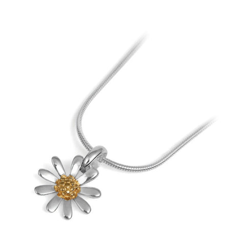 Silver Daisy Pendant 12mm and Chain