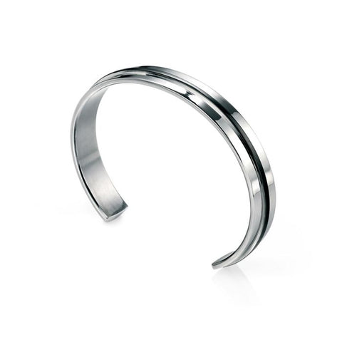 Stainless Steel Black IP Detailed Cuff Bangle by Fred Bennett