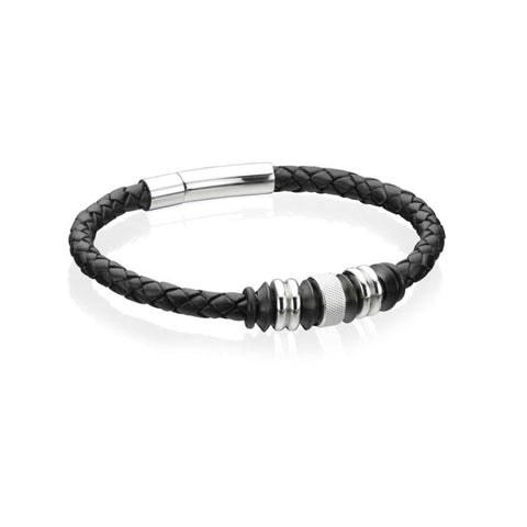 Black Leather Bracelet with Black IP Beads Bracelet by Fred Bennett