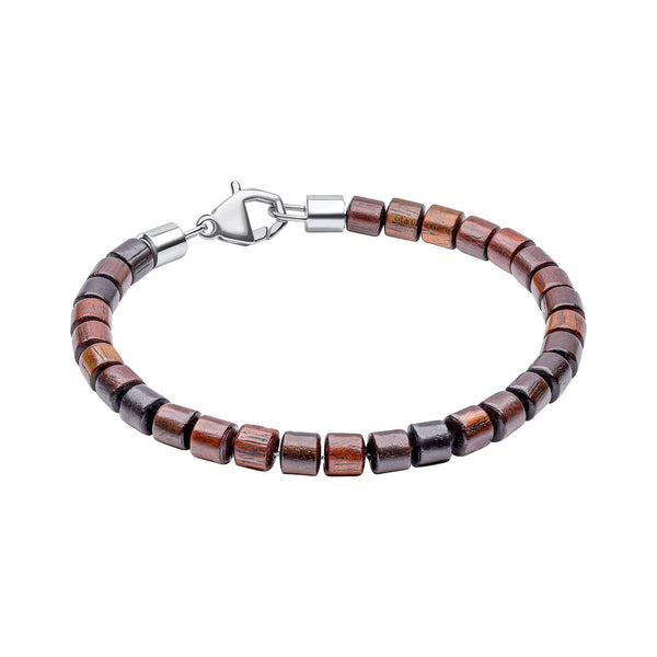 Natural Wood Bead & Stainless Steel Bracelet by Fred Bennett