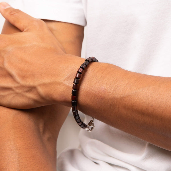 Natural Wood Bead & Stainless Steel Bracelet by Fred Bennett