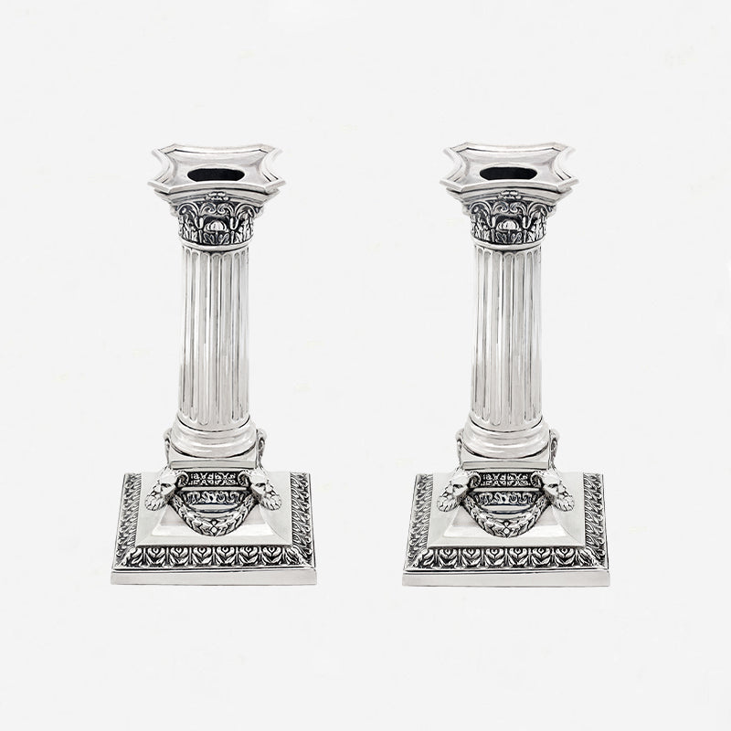 Silver Corinthian Column Candlesticks Birmingham 1913 - Secondhand