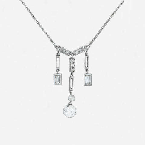 Diamond Art Deco Style Necklace in 18ct White Gold - Secondhand