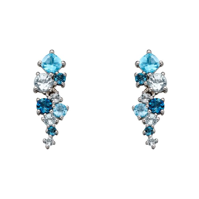 Blue Topaz Scatter Earrings in 9ct White Gold