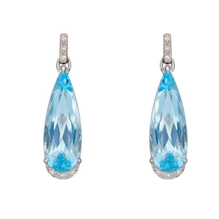 Blue Topaz & Diamond Drop Earrings in 9ct White Gold