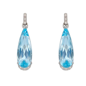 Blue Topaz & Diamond Drop Earrings in 9ct White Gold