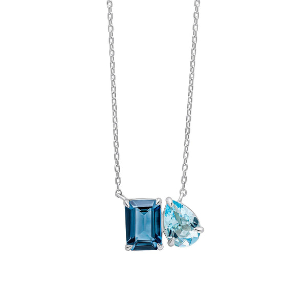 Blue Topaz Toi et Moi Necklace in 9ct White Gold