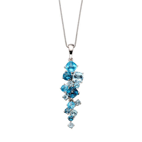 Blue Topaz Scatter Pendant in 9ct White Gold