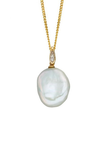 Keshi Pearl & Diamond Pendant & Chain in 9ct Yellow Gold