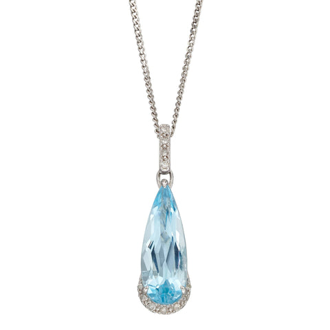 Blue Topaz & Diamond Pendant & Chain in 9ct White Gold