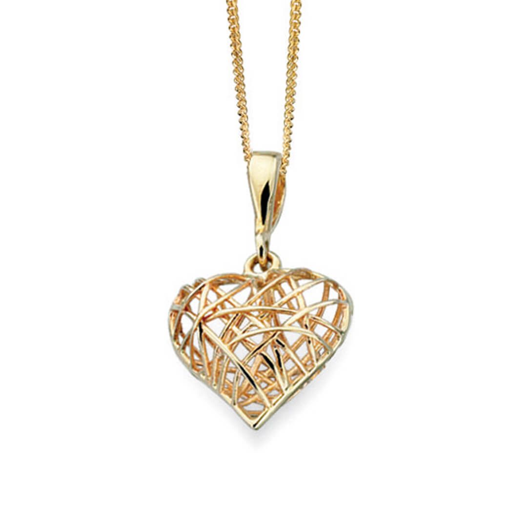 9ct Caged Heart Pendant & Chain