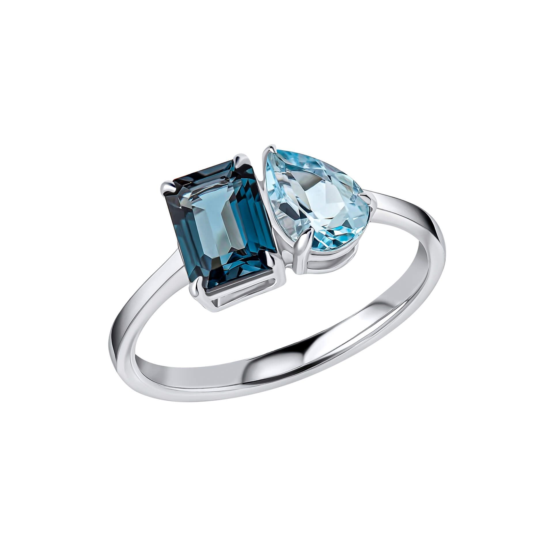 Blue Topaz Toi et Moi Ring in 9ct White Gold