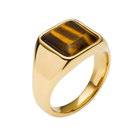 Stainless Steel Gold Plated Tiger's Eye Signet Ring by Fred Bennett