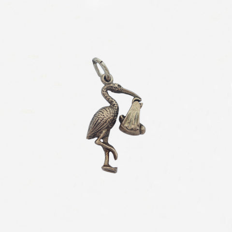 9ct Gold Stork & Baby Charm - Secondhand