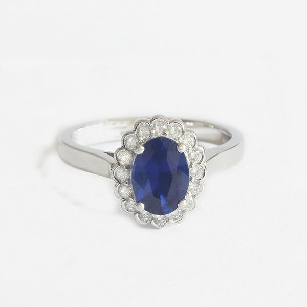 a white gold diamond and sapphire oval cluster ring engagement 