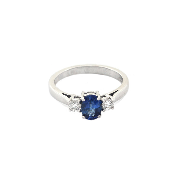 Sapphire and Diamond Three Stone Ring in 18ct Gold