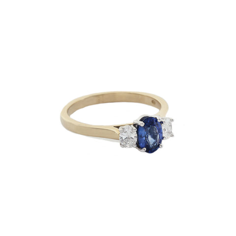 Sapphire and Diamond Three Stone Ring in 18ct Gold