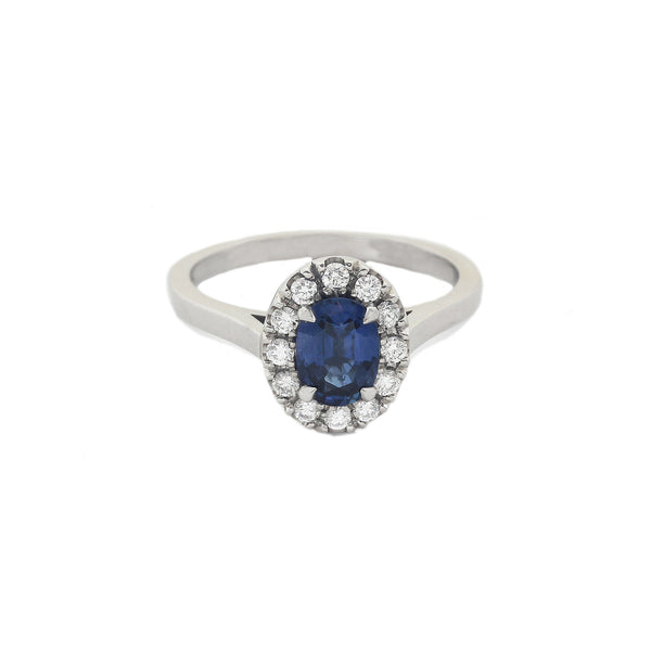 Sapphire and Diamond Cluster Ring in Platinum