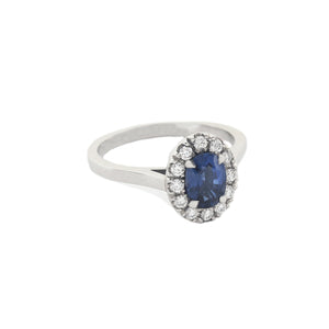 Sapphire and Diamond Cluster Ring in Platinum