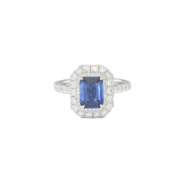 Sapphire and Diamond Cluster Ring in Platinum