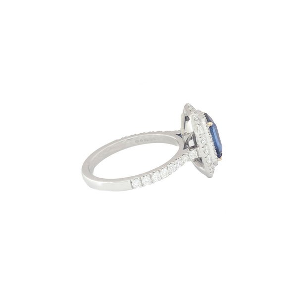 Sapphire and Diamond Cluster Ring in Platinum