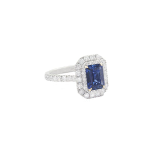 Sapphire and Diamond Cluster Ring in Platinum