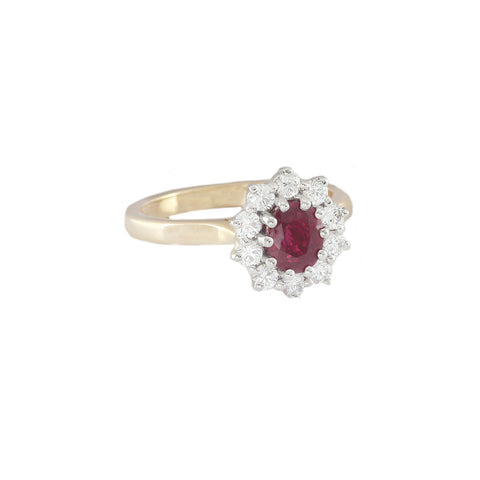 Ruby and Diamond Oval Cluster Ring in 18ct Gold